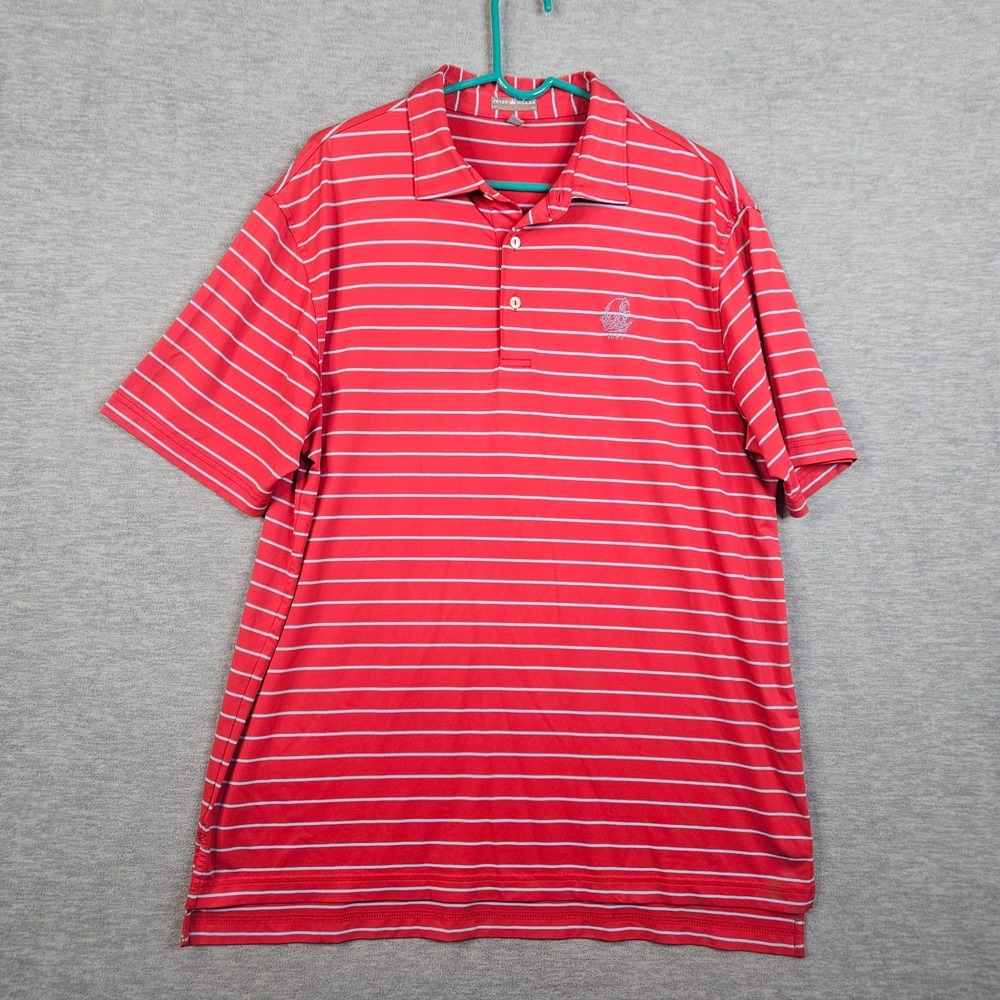 PETER MILLAR Summer Comfort Men's Red White Stripes Polo Shirt Sz L
